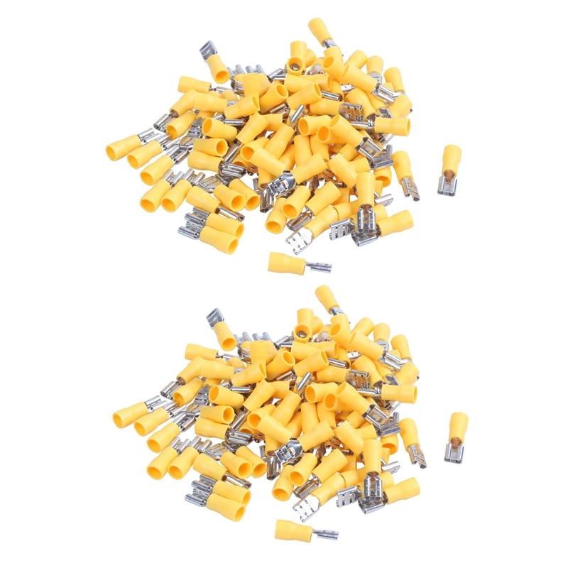 

200Pcs 24A Insulated 12-10AWG Female Spade Terminal Crimp Wire Connectors Yellow