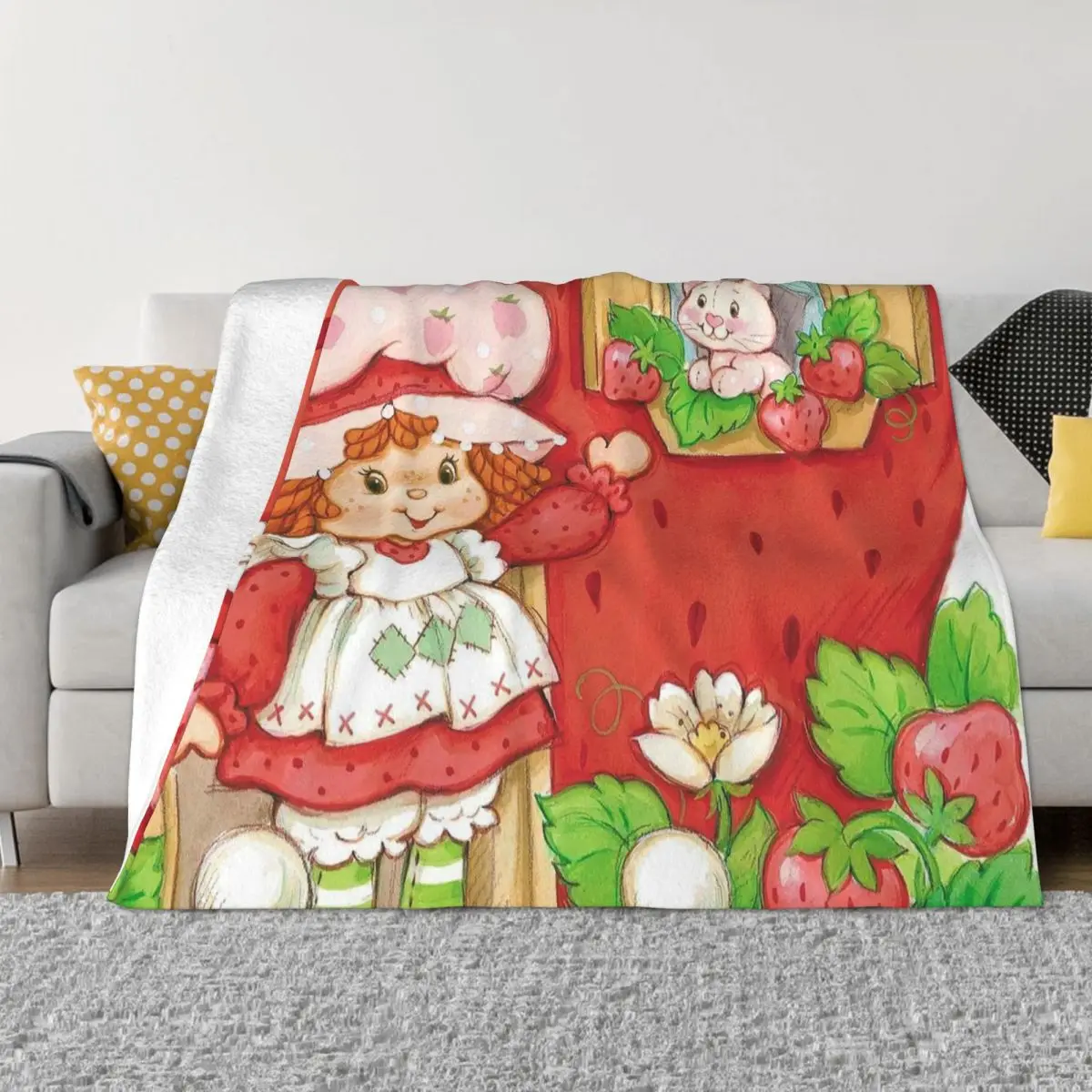 

Cute Strawberry Shortcake Cat Blankets Kawaii Cartoon Flannel Throw Blankets Bedroom Sofa Printed Soft Warm Bedspreads