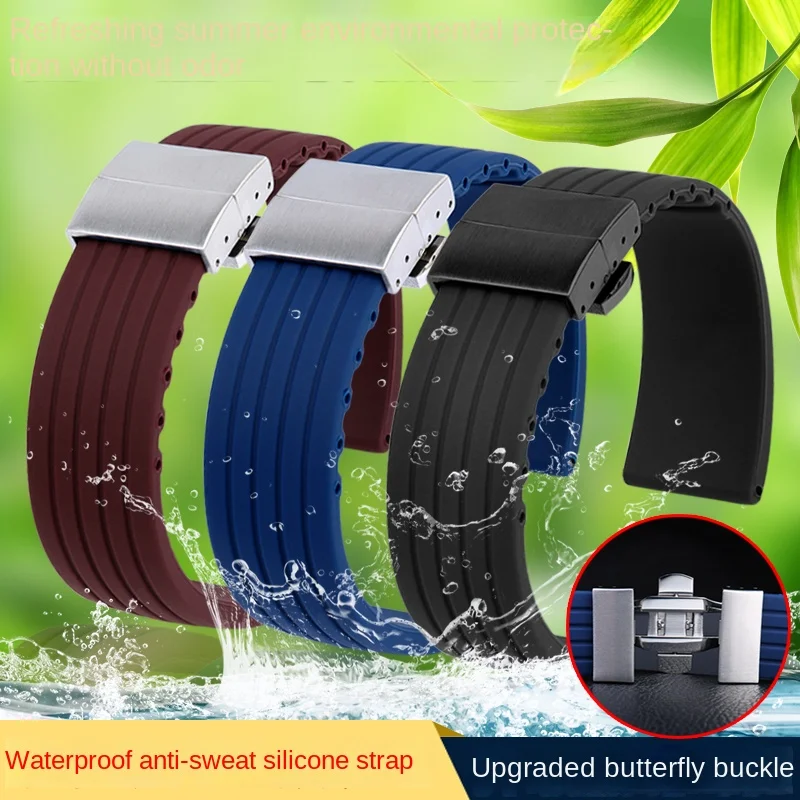 

Силиконовый ремешок для Seiko Fossil Omega Citizen MIDO, мужской спортивный водонепроницаемый ремешок с оранжевыми вертикальными полосками и рисунком в виде шин, 20 мм 22 мм