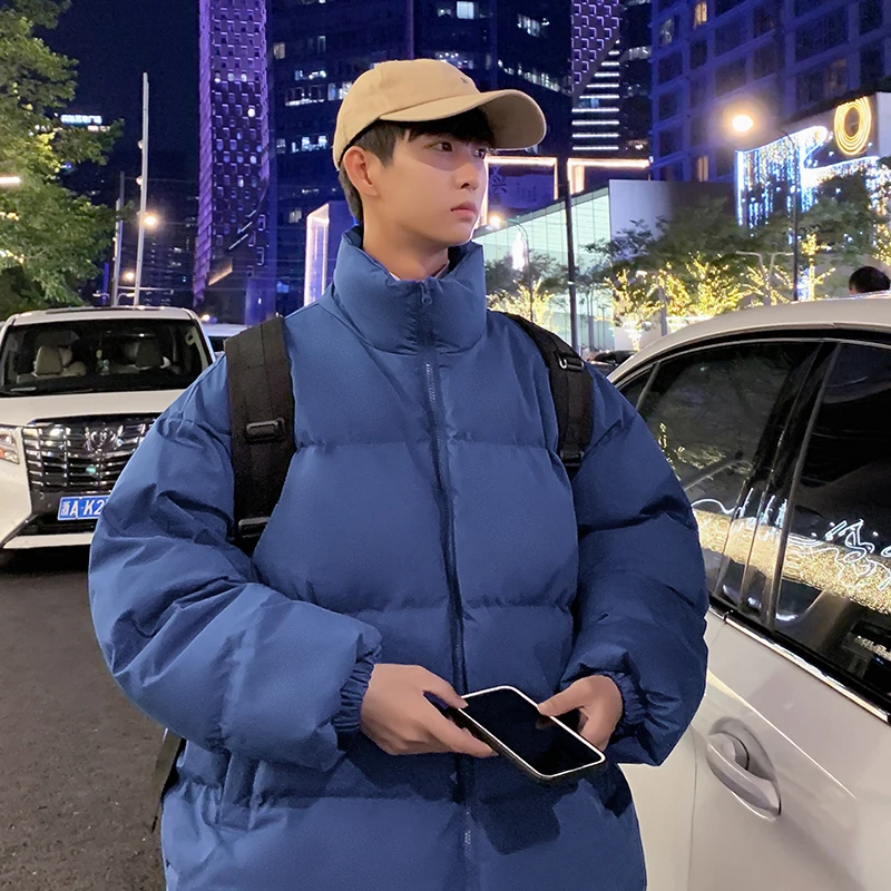 Winter Basic Solid Puffer Jacket Korean Fashion Trends Stand Collar  Coats Teenage Oversized Thick Parkas Mens Casual Clothing