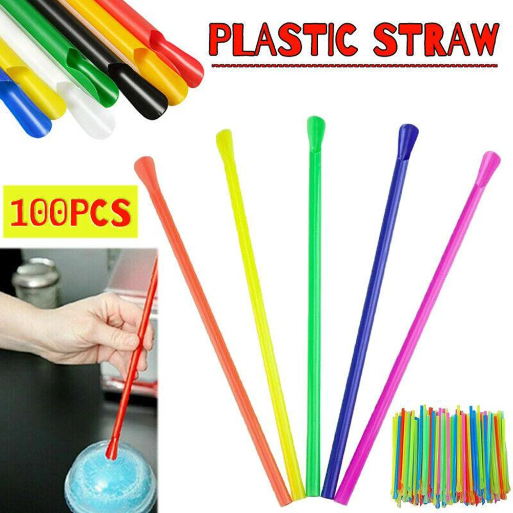 

100/500 Pcs Plastic Straws Drinking Straw Spoon Bar Pub Slush Straw For Birthday Celebration Party Supplies New Fast Delivery
