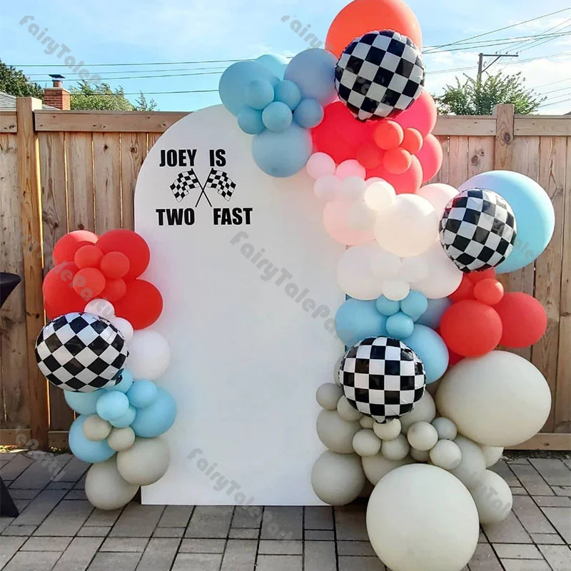 

118pcs Checkered Balloon Garland Natural Sand Color Red Macaron Blue White Latex Balloons Baby Shower Wedding Party Decoration