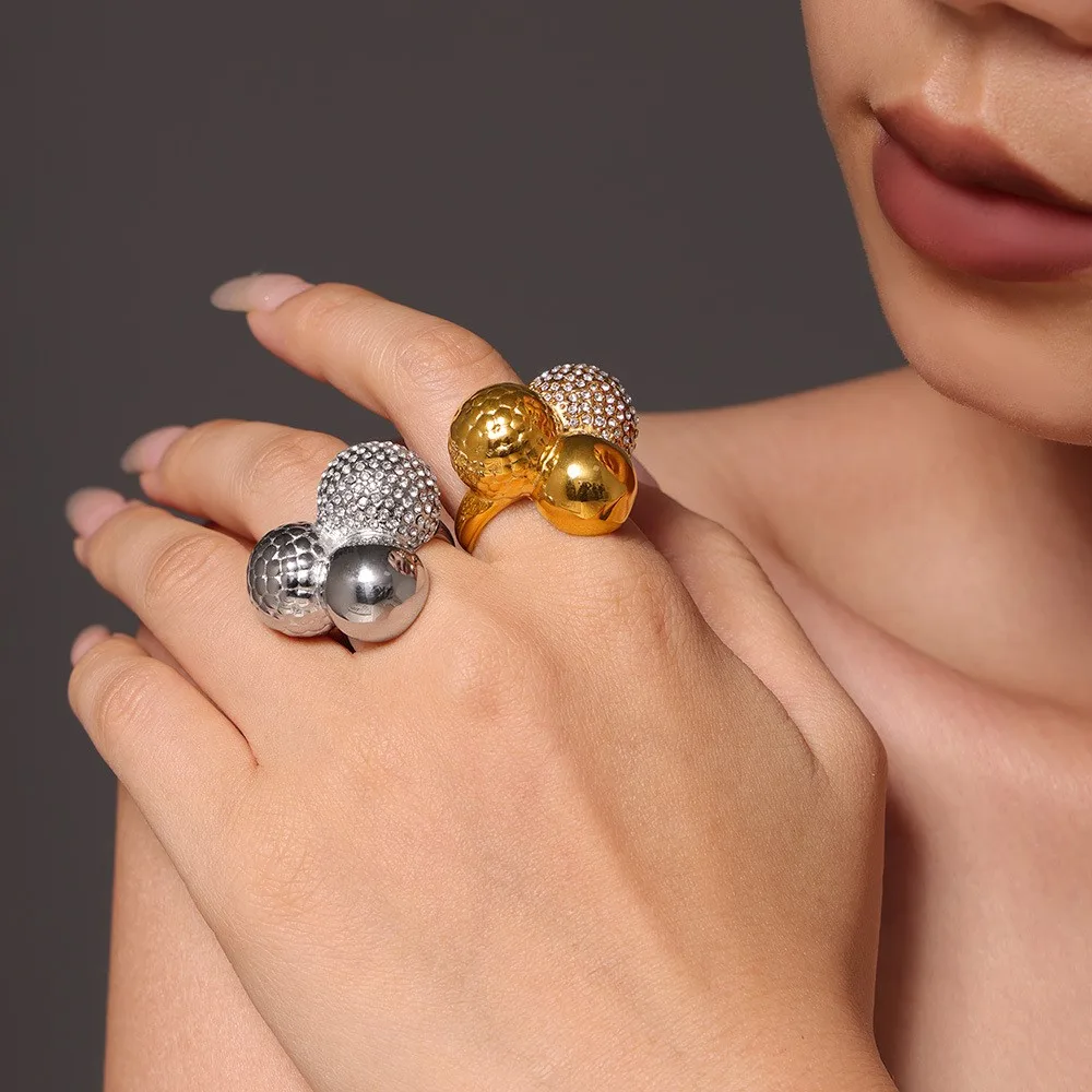 Модные кольца из нержавеющей стали с тремя шариками для женщин позолоченные 18