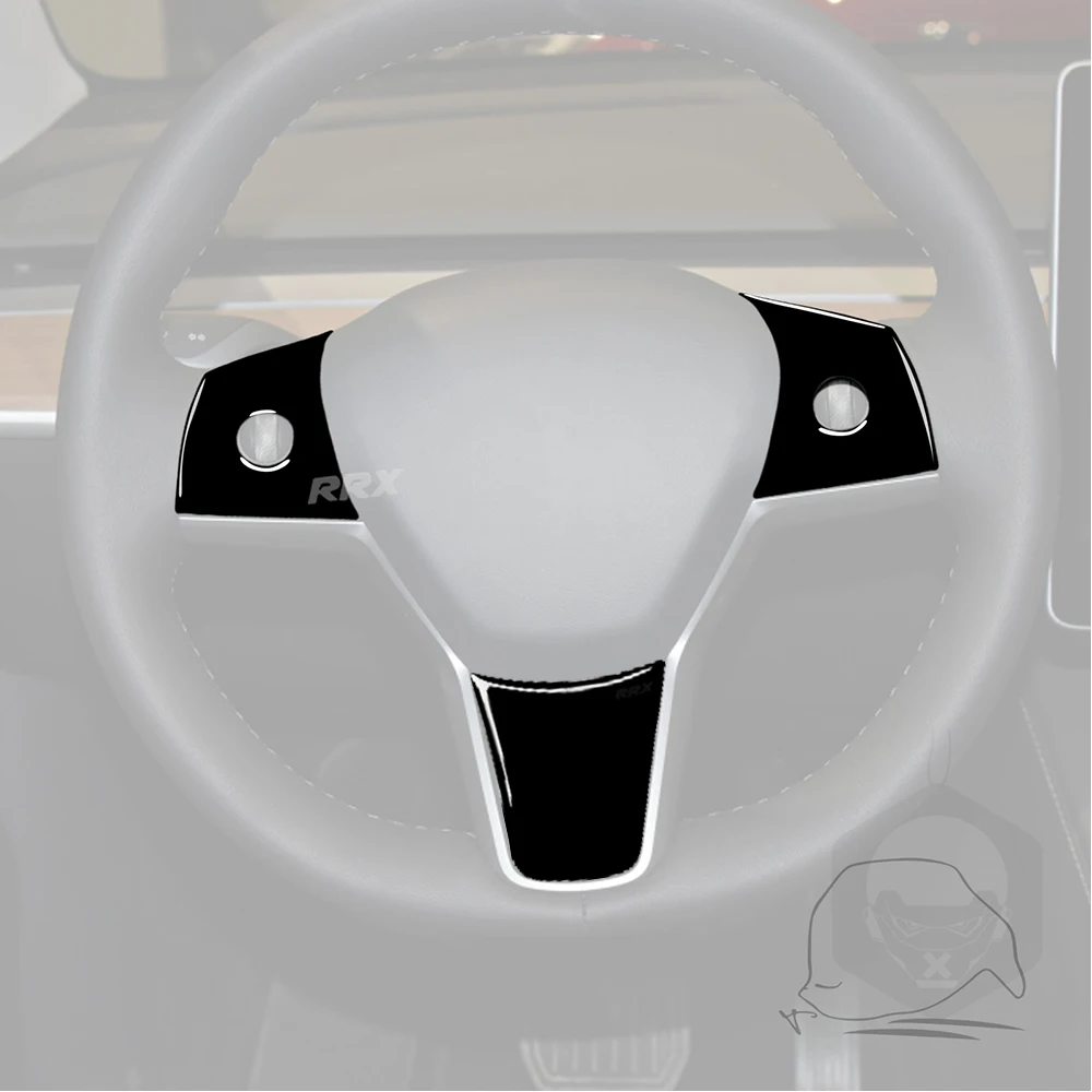 Фото Панель рулевого колеса для Tesla Model Y 2020 +, модель 3 17-22, пианино, черная Центральная панель для приборной панели, переключатель оконного подъемника, наклейка для интерьера №2