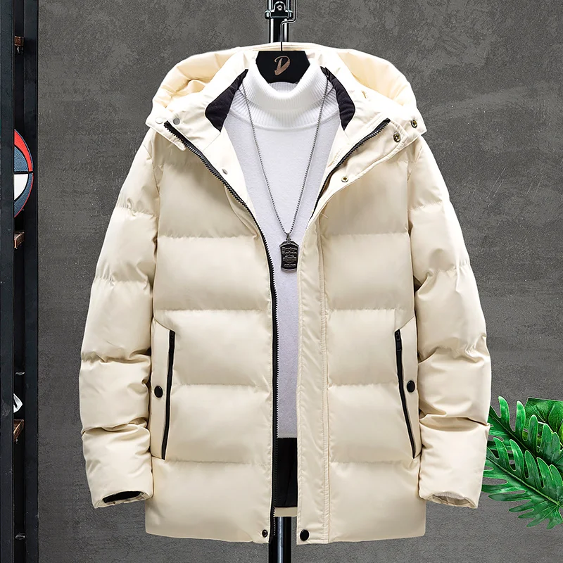 Winter Men's Parka Coat Casual Hooded Thicken Outdoor Jackets Warm Mens Fashion Cotton Padded Jacket Windbreaker Detachable Hat