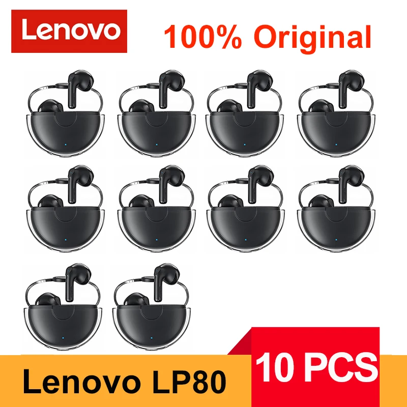 10PCS Lenovo LP80 TWS Bluetooth Earphone Mini Wireless Headphone Earbuds Headset With Microphone Noise Cancelling Ear Buds