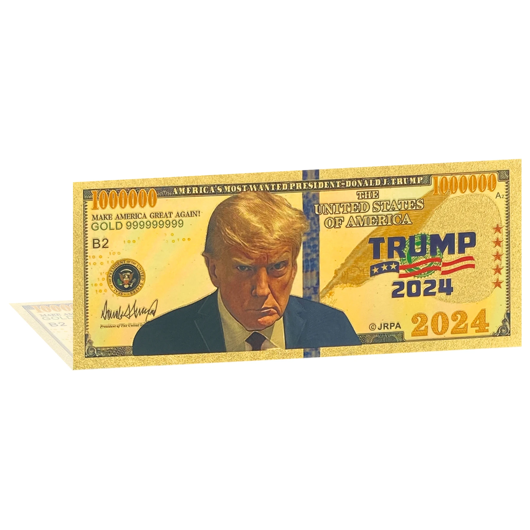 Банкнота Angry Trump из 24-каратного золота 2024 года. Мы доверяем в золоте. Карты Сделай
