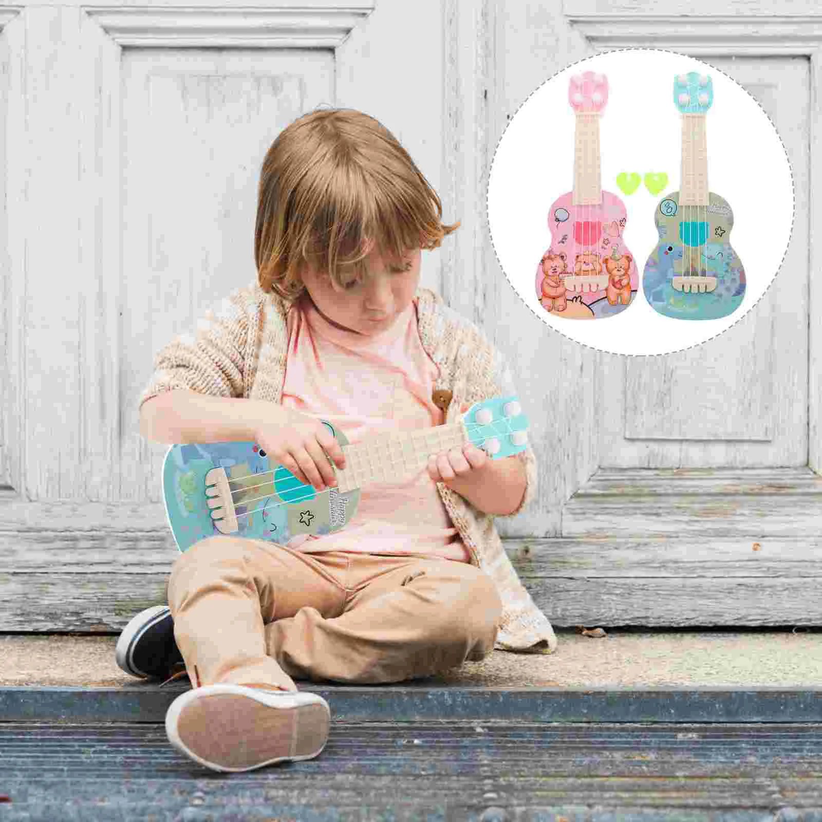

2Pcs Kids Small Ukulele Toy Small Guitar Musical Instrument Toddler Educational Toy