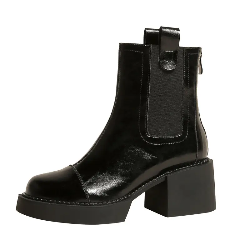 

Women Ankle Boots Office Ladies Concise Round Toe Low Heels Back Zipper Shoes Woman Autumn Winter Classic Stretch Boots