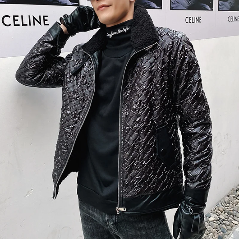2022 Lambhair Men's Short Jacket Autumn Winter Thick Warm Stand Collar Zipper Coat Casual Slim Streetwear Social Men Clothing