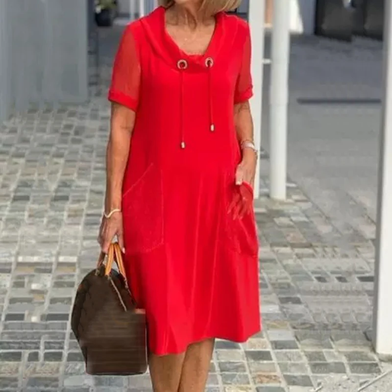 

Harajuku Street Pocket Mini Dress Vestido 2023 New Loose Red Pullover Women Dress Chic Drawstring O-Neck Casual Sweatshirt Dress