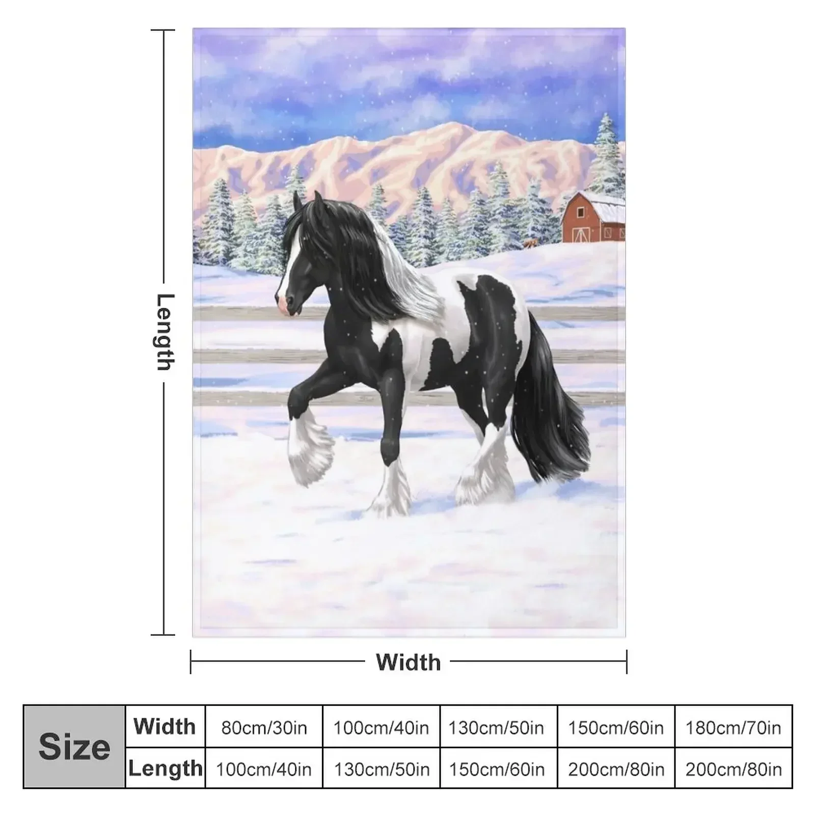 Черное пенисто-лысая Цыганская надувная лошадь в снегу одеяло Фланелевое