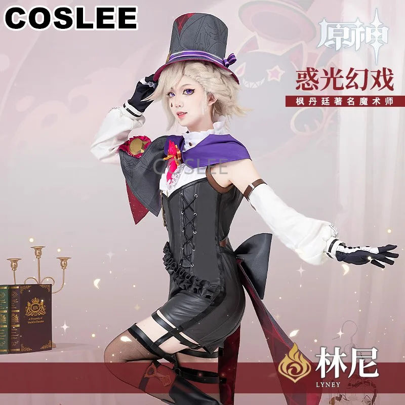 

COSLEE [XS-3XL] Lyney Cosplay Costume Genshin Impact Magician Game Suit Lovely Uniform Role Play Halloween Party Outfit Women