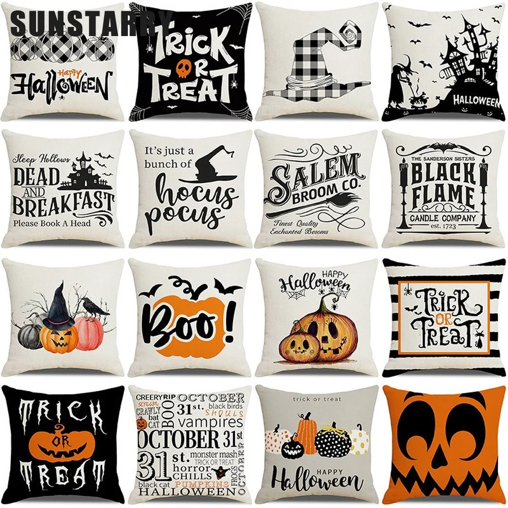 

Fall Decor Halloween Pumpkin Cushion Cover Trick Or Treat Sofa Bed Decor Home Throw Pillow Case Funda Cojín Cojines 45x45cm