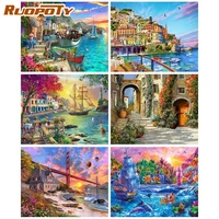 ruopoty diamond art painting 5d landscape full square diamond embroidery seaside house mosaic needlework picture home decor