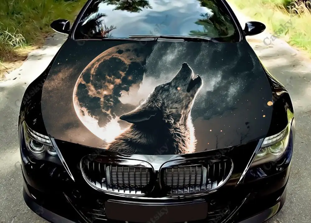 

Werewolf Howling Full Moon Car Hood Vinyl Stickers Wrap Vinyl Film Engine Cover Decals Sticker on Car Auto Accessories