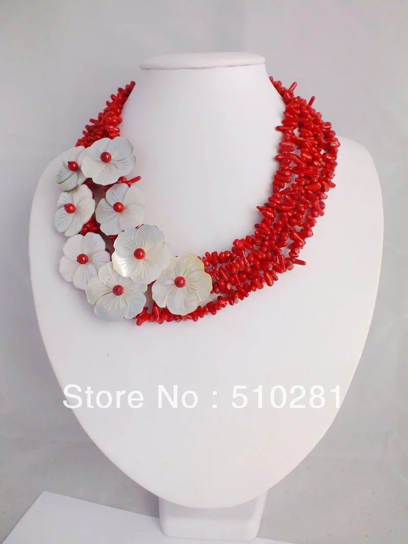 Потрясающий Красный коралл и двойной морской ракушки из 4 нитей изумительная