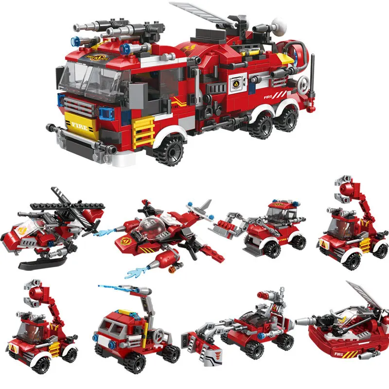 

Fire Truck Series Puzzle Assembled Building Blocks Can Combined Into Big Truck Small Particles Bricks Red Car Toy for Boys 2022