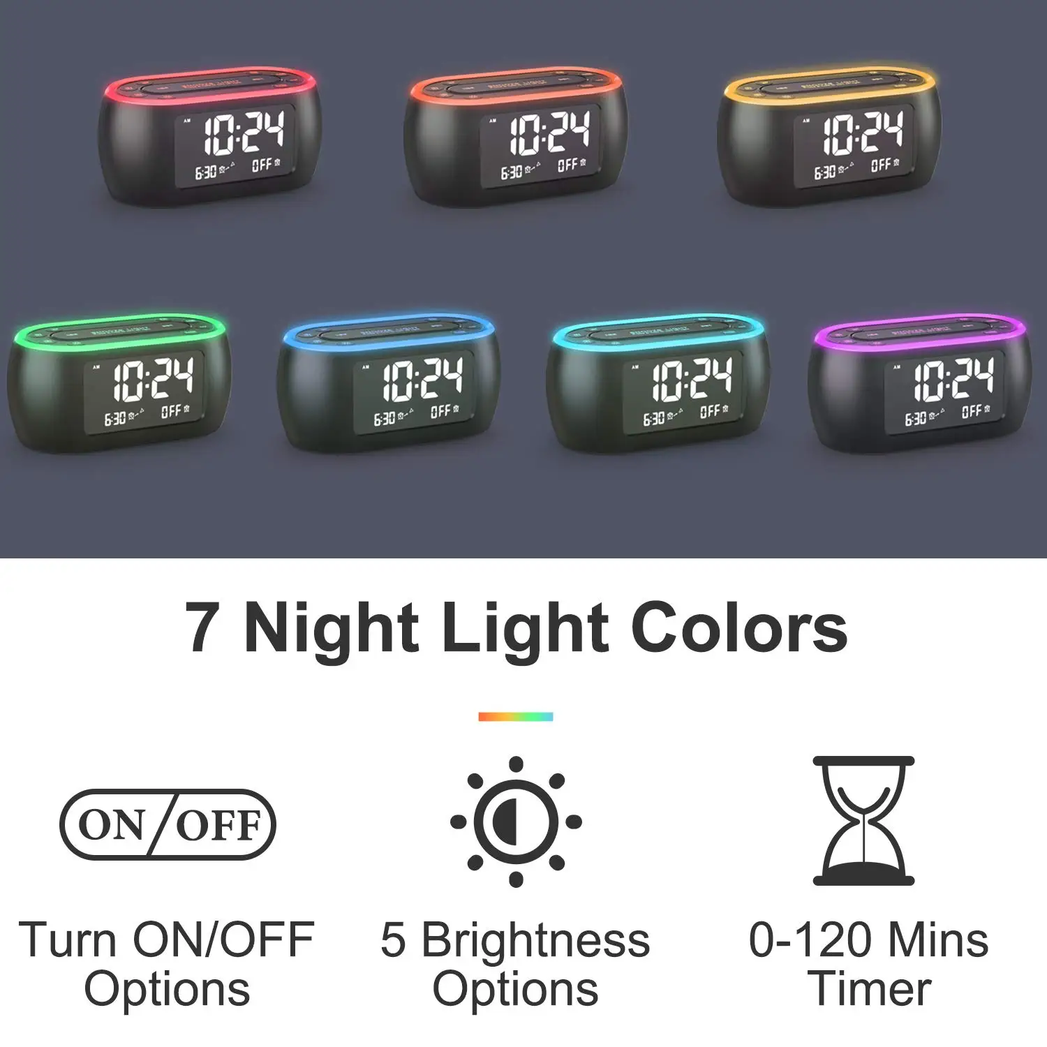 Двойной будильник для спальни 7-цветный ночник диммер зарядное устройство USB