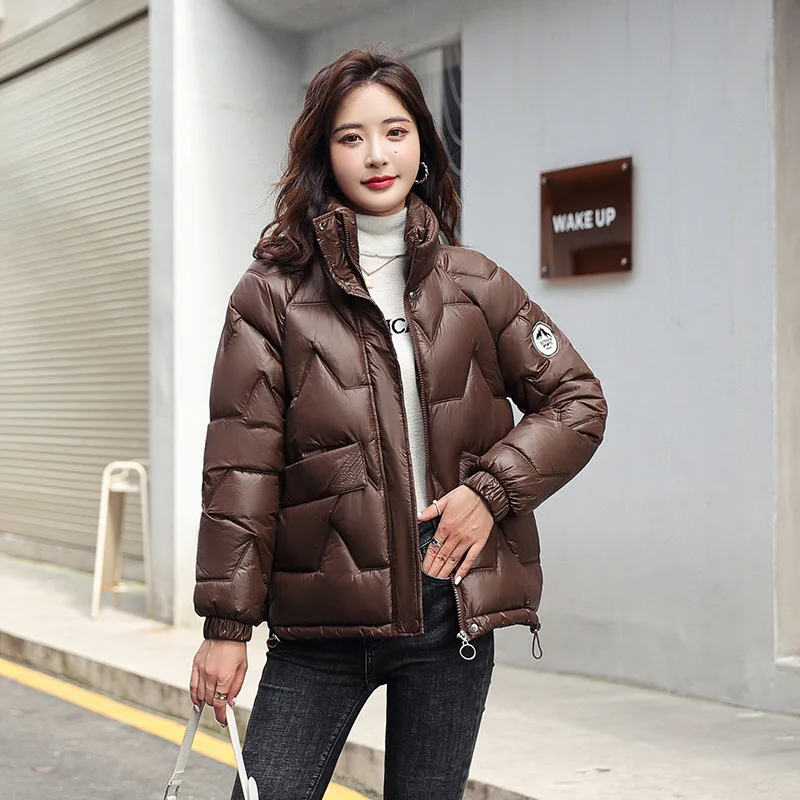 

Down Cotton Jacket Women Stand-Up Collar Parkas 2022 Winter New Padded Clothing Loose Thick Warm Basic Outwear Glossy Snow Coat