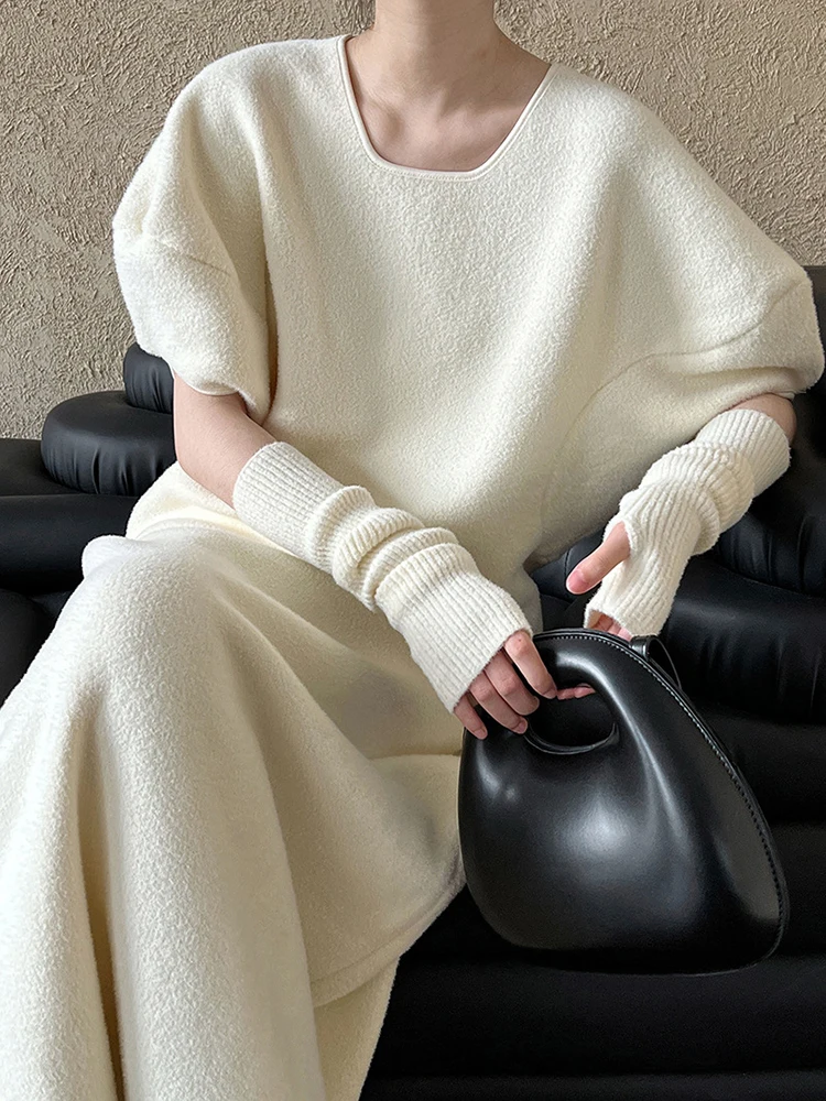 [LANMREM] Вязаный комплект из 2 предметов женский пуловер с круглым вырезом и