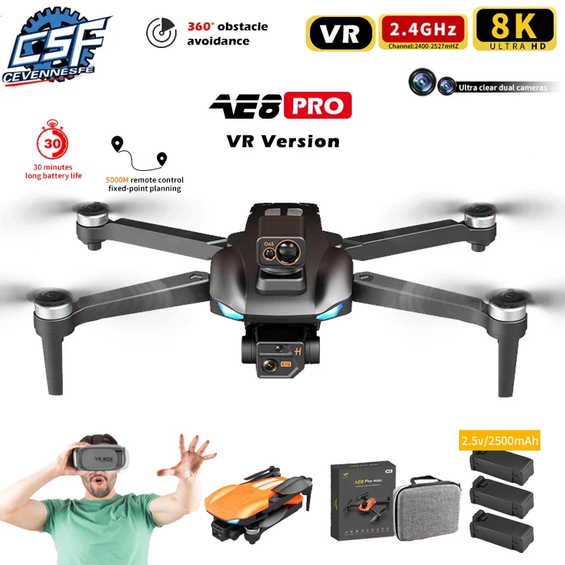 

AE8 Pro Max Drone 8k Professional Dual Camera GPS Positioning 360° Obstacle Avoidance Quadcopter Brushless RC Airplane Toy 249g