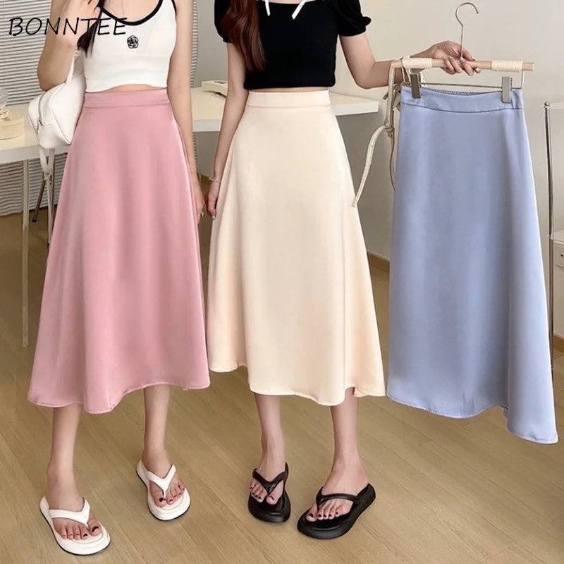 

Skirts Women Korean Style Casual High Waist A-line Trendy All-match Cozy Stylish Casual Minority All-match Female Faldas Solid
