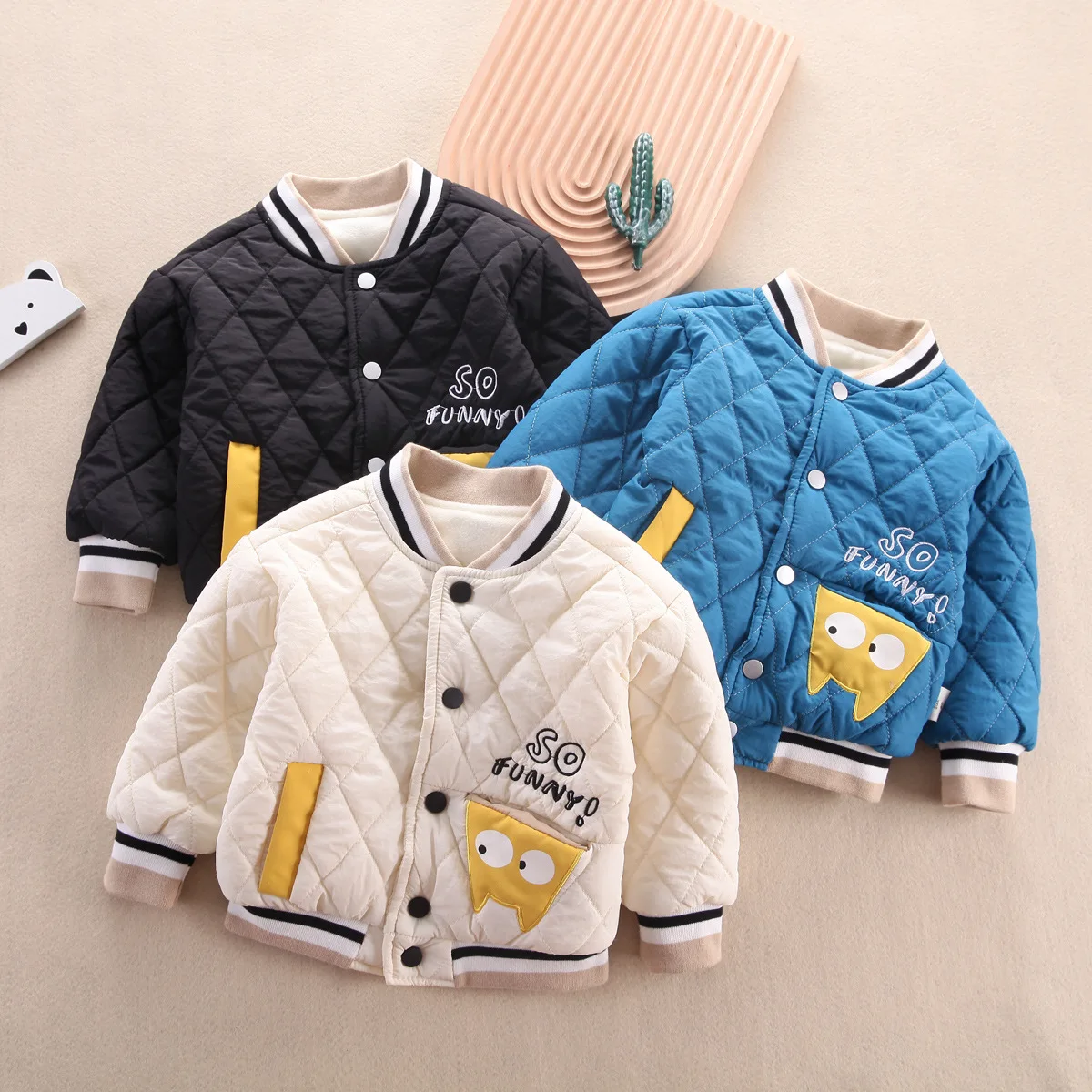 Baby Boys Girls Jacket Cotton Padded Coat Winter Thicken Warm Children Letter Color Matching Baseball Uniform Clothing Outwear