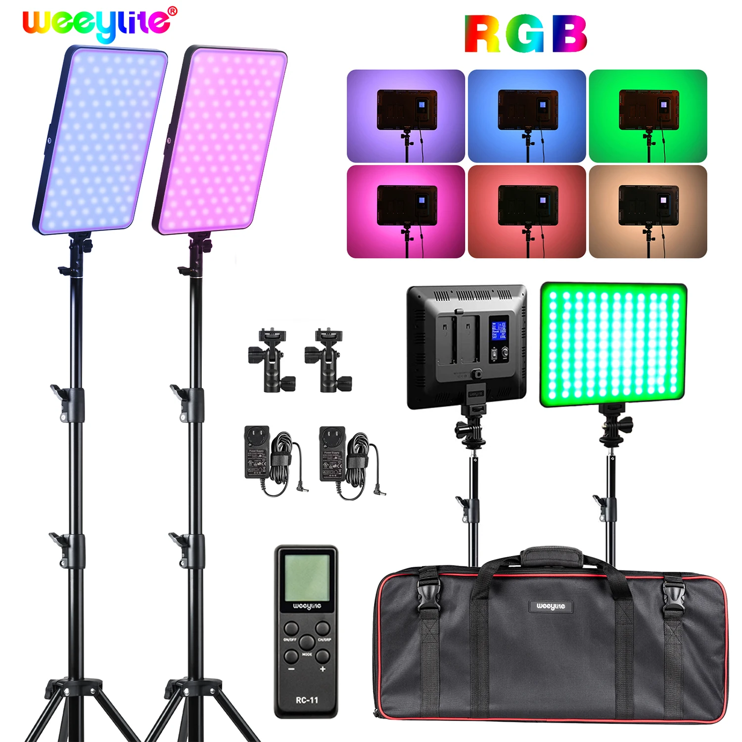 

Weeylite RGB LED Video Light Photography Video Lighting Kit With APP/Remote Control 2 Packs Led Panel Light With Stand For Video