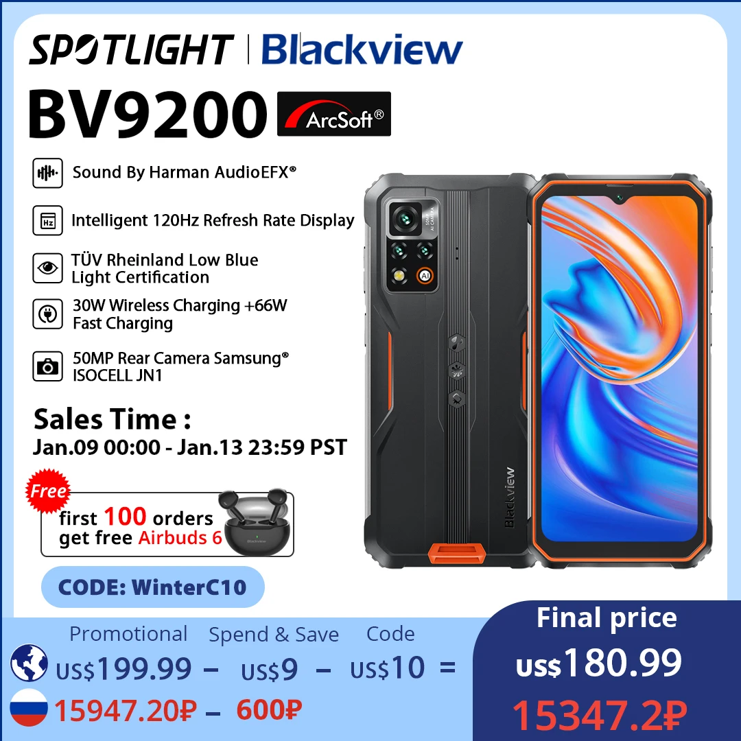  [World Premiere] Blackview BV9200 Rugged Smartphone, Cellphone, Android 12 Mobile Phone, 8GB 256GB, 66W Fast Charge, G96,120HZ 