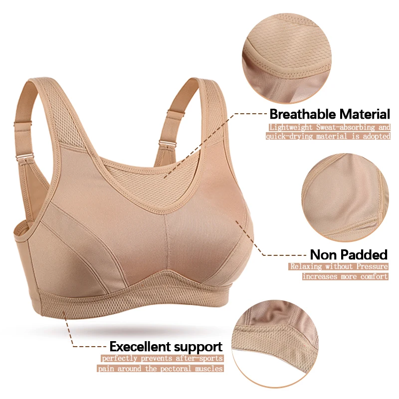 Wingslove Women's Stretch Wireless High Impact Sport Bra Racerback Compression Support Training Runing Sportwear Underwe