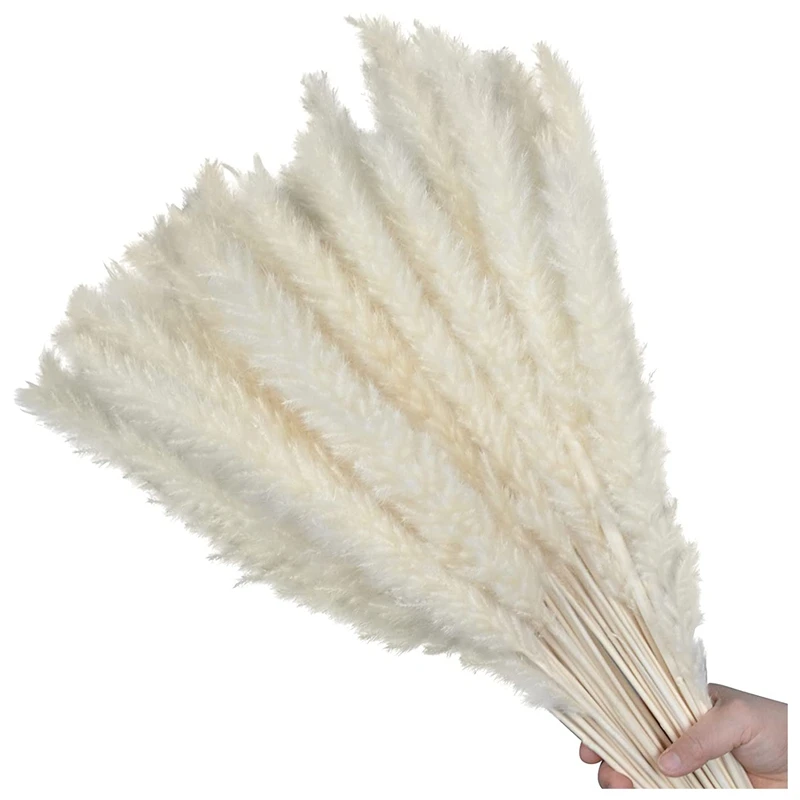 

60Pcs Pampas Grass 17.72Inch, Dried Pompous Grass Pompass Branches For Vase Flower Arrangement Wedding Home Decor(White)