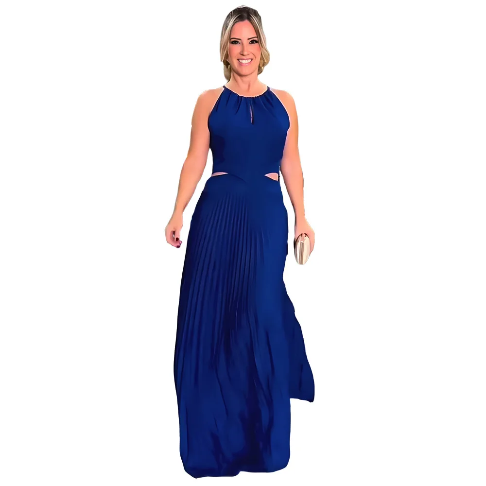 

Sexy Women Summer Long Dress Female Streetwear Robe Girl's Hollow Out Pleated Party Vestidos Elegant Lady's Maxi Dresses