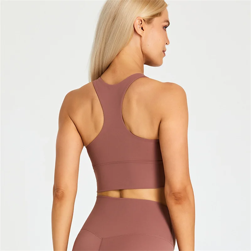 New Arrival Solid Color Sport Tank Crop Top Women Fitness Bra Soft Gym Underwear Yoga Vest Compression Workout Training Chest Pa