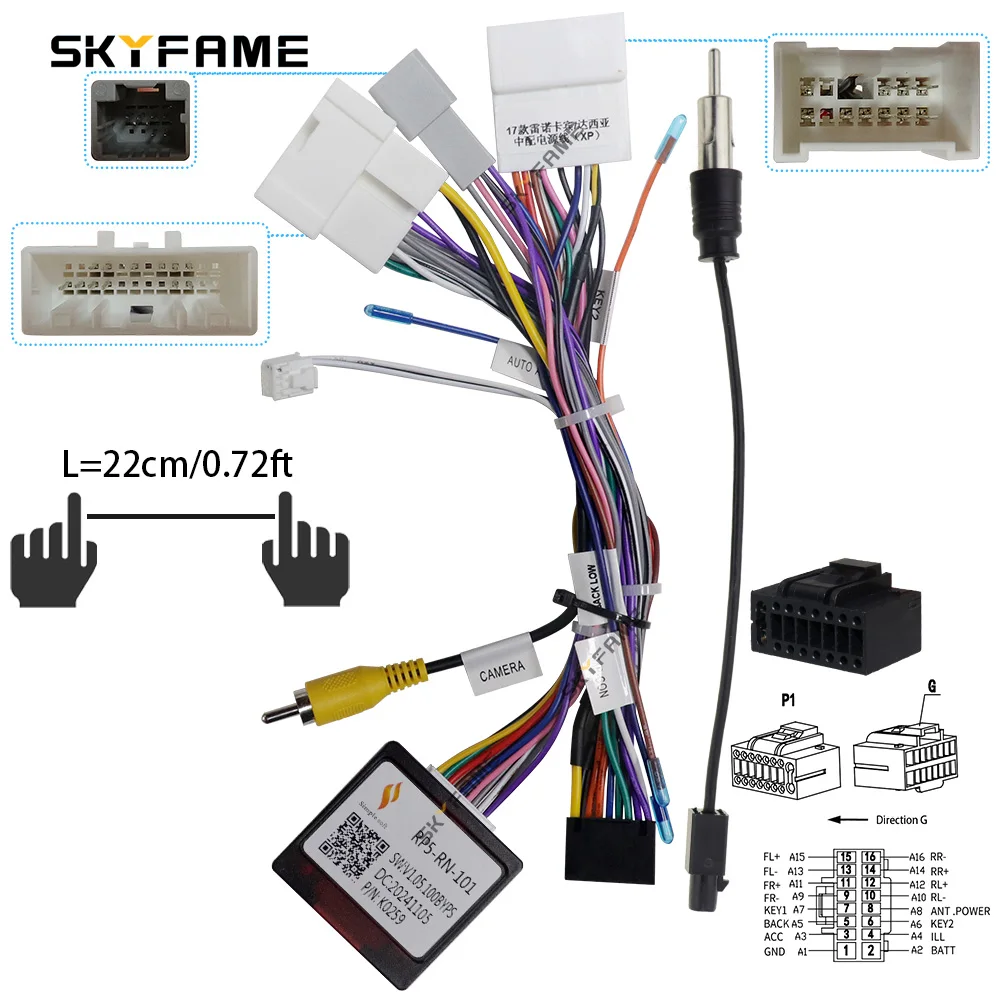 

SKYFAME автомобильный 16-контактный жгут проводов адаптер Canbus Box радио кабель питания для Renault Captur Clio Logan Sandero Duster RP5-RN-101