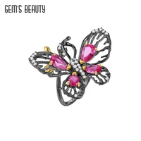 gems beauty 100 real 925 sterling silver black plated ring natural original designer fine jewelry butterfly rings for women