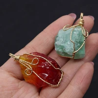 natural stone irregular crystal 20 60mm gold wire winding pendant powder crystal aura jewelry bracelet necklace accessories