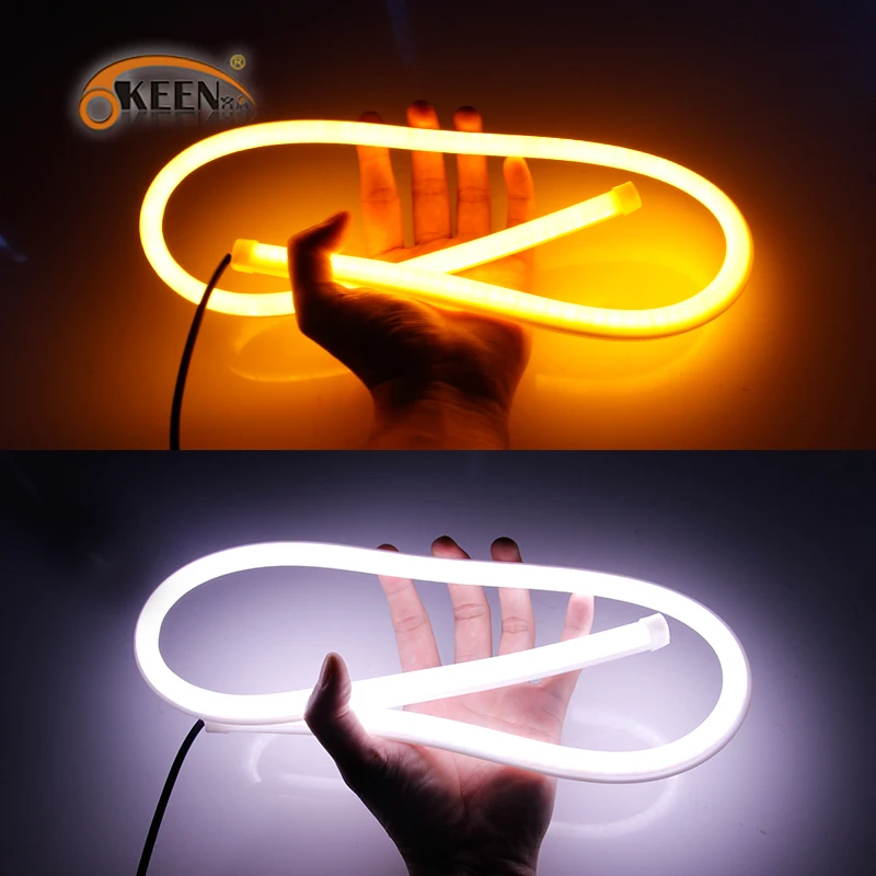 

OKEEN 2pcs 30cm 45cm 65cm Led Daytime Running Light Strip For Car Flexible DRL Car Angel Eyes Auto Turn Signal Styling Lamp 12V