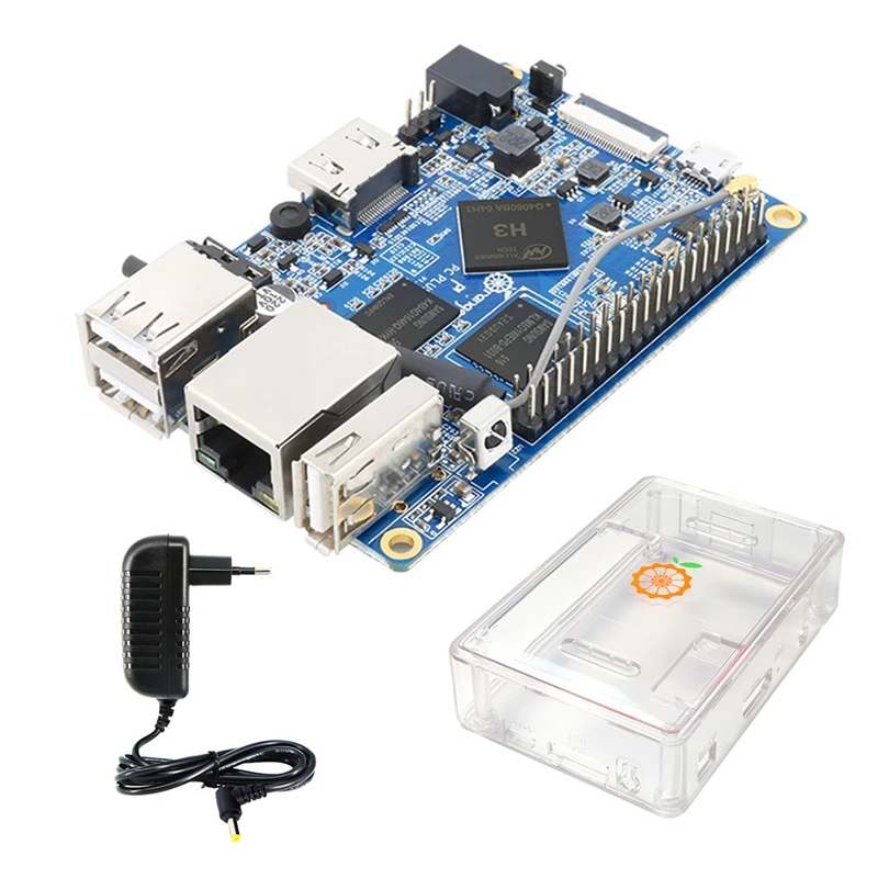 For Orange Pi PC Plus Development Board+Power Adapter+Case H3 1GB DDR3 Open Source Run Android4.4 Ubuntu
