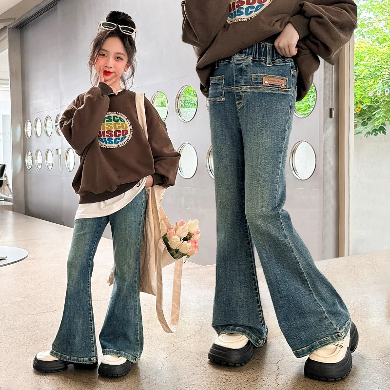 

Girls Wide Leg Pants New Spring Autumn Fashion Long Jeans Children Korean Style Denim Trousers School Kids Flared Pants 12 14 Y
