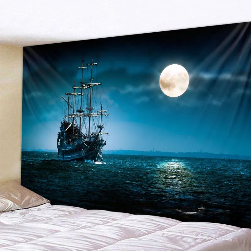 

Nautical Tapestry Pirate Ship Wall Hanging Psychedelic for Decoration Aesthetics Living Room Bedroom Dormitory Hanging Curtain