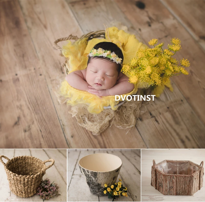 Dvotinst Newborn Photography Props Baby Retro Posing Handmade Rattan Basket Tub Fotografia Accessories Studio Shoots Photo Props