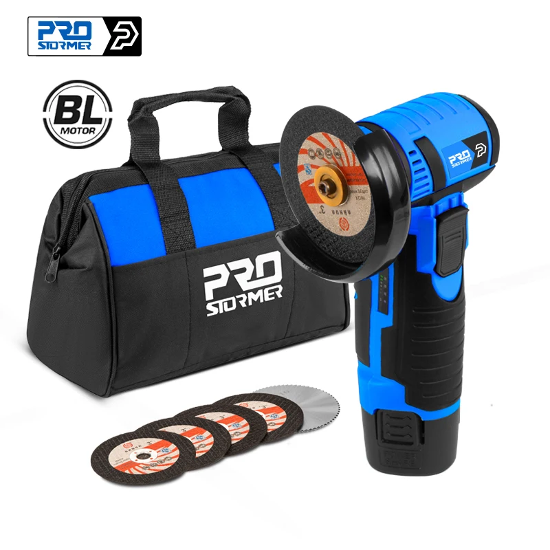 

12V Brushless Mini Angle Grinder Cordless Polishing Machine 2000mAh 18500RPM Cutting Grinding Electric Power Tools by PROSTORMER