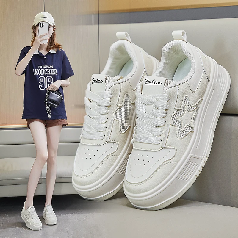 2023 Summer New Large Size Women's Shoes Breathable Mesh Surface Thick Soled Board Shoes Woman Korean Version Casual Sneakers