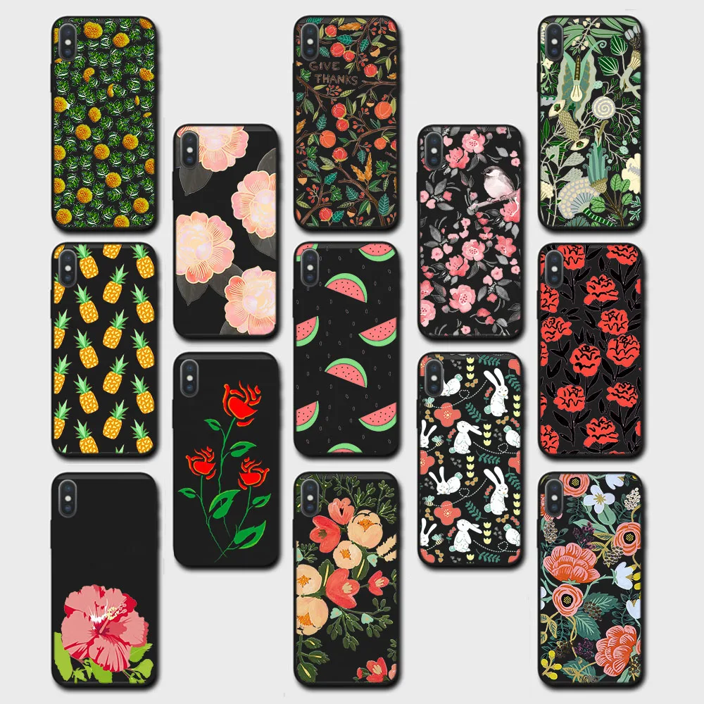 Черный вырезанный фотоальбом для OPPO A15 A15S A16 A16S A17 A35 A54 A54S A56 A57 A73 A74 A76 A77, мягкий корпус ZB22, растительный цветок