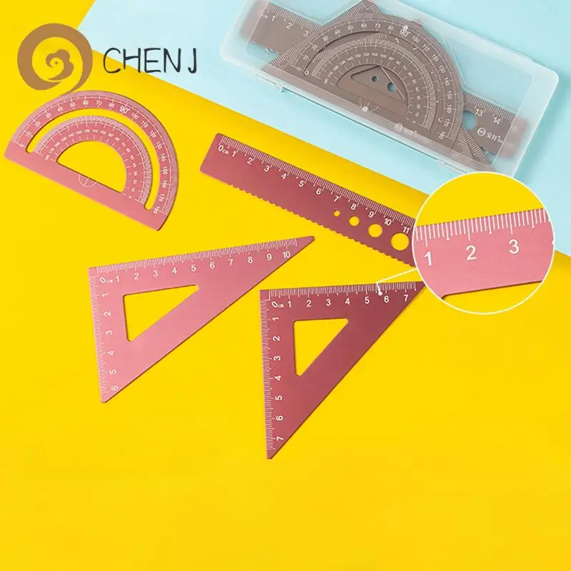 

4PCS/Set Aluminum Alloy Ruler Drawing Measurement Geometry TriangleRuler straightedge Protractor A variety of rulers