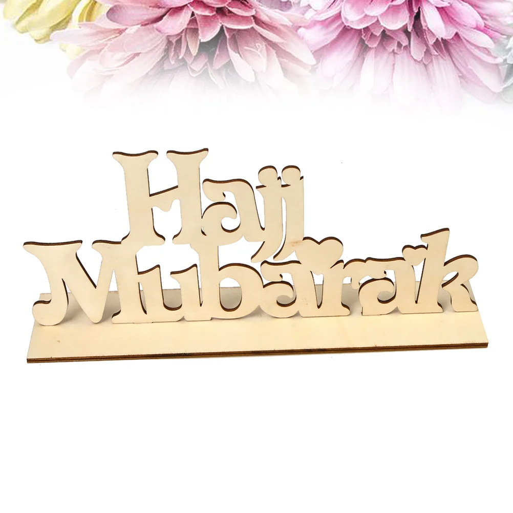 

Set Hajj Mubarak Wooden Decoration Ornament House Decorations Home Craft Bling Muslim