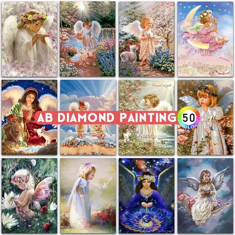 

Полная квадратная круглая Алмазная вышивка крестиком, алмазная мозаичная краска AB «сделай сам», алмазная краска «Ангел», мультяшное украше...