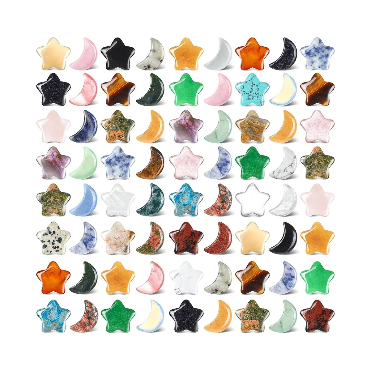 

72 Pieces Star and Moon Crystal Bulk Worry Moon Shaped Star Witch Thumb Gemstones Polished Moon Pocket