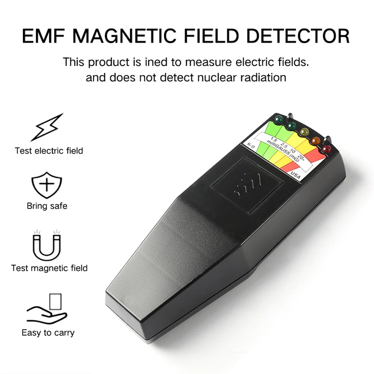 

KII K2 5 LED Electromagnetic Field EMF Ghost Hunting Portable EMF Magnetic Field Detector Gauss Meter